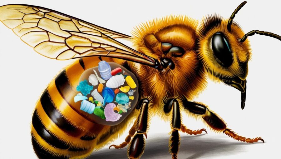 abeja con microplasticos