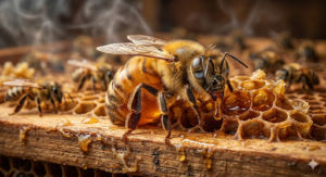 la abeja bernarda reposando el empacho de miel