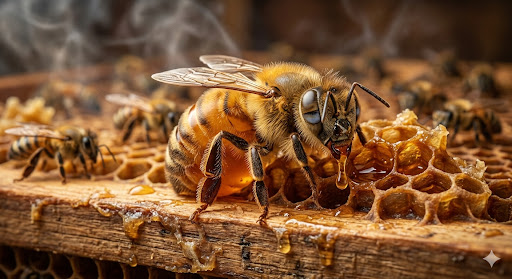 la abeja bernarda reposando el empacho de miel